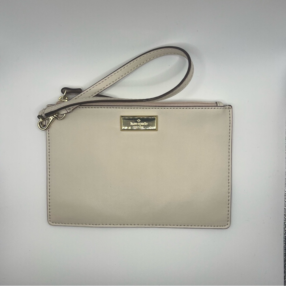 Kate Spade Wristlet Beige Taupe Leather Wallet 7.25" x 4.75" - Picture 2 of 5
